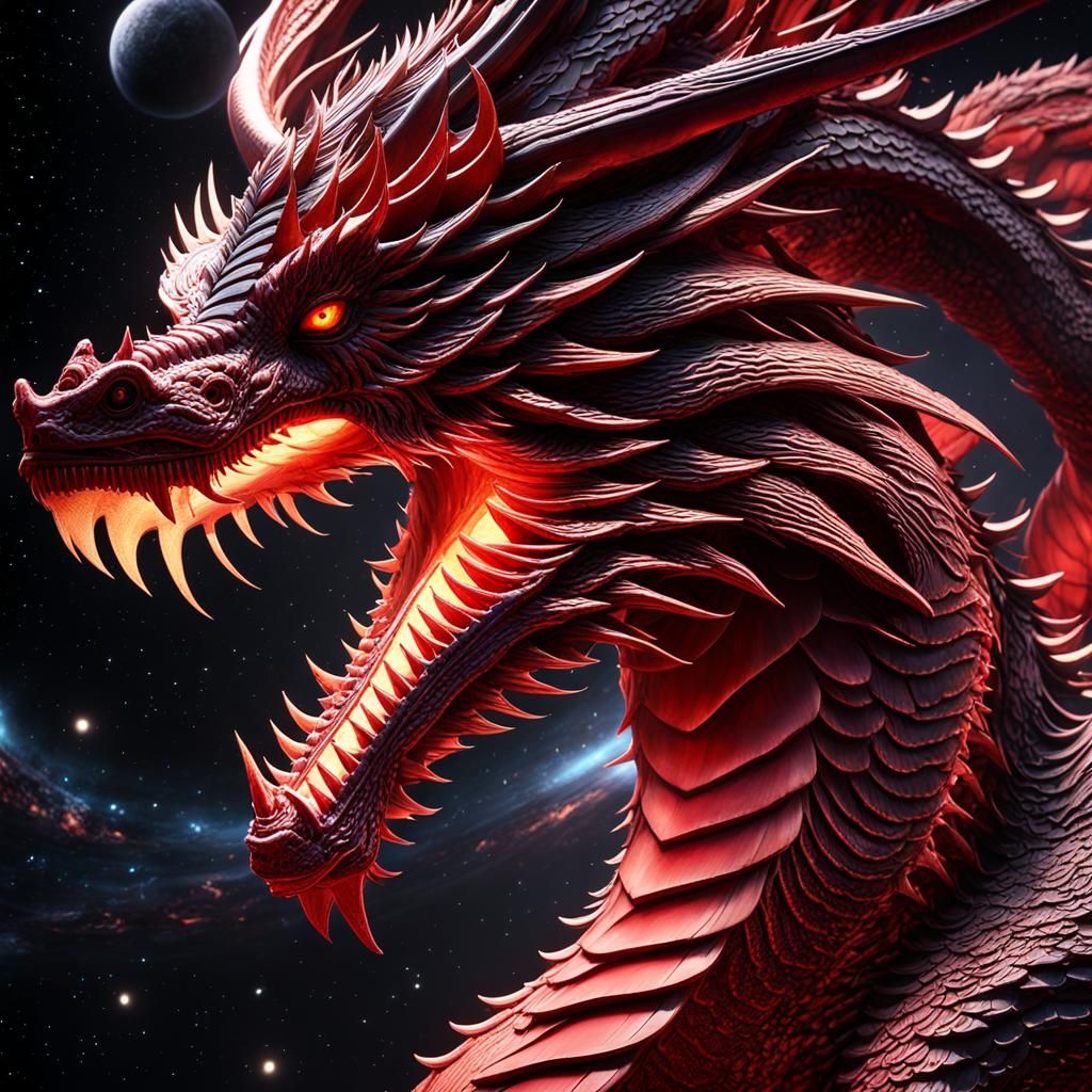 Gigantic Red Dragon Dominates the Universe in 3D
