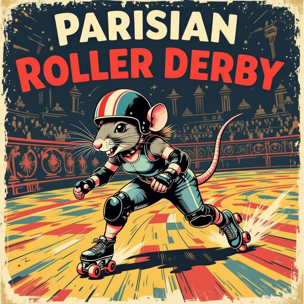 Parisian Roller Derby Poster: French Rat in Vintage Style