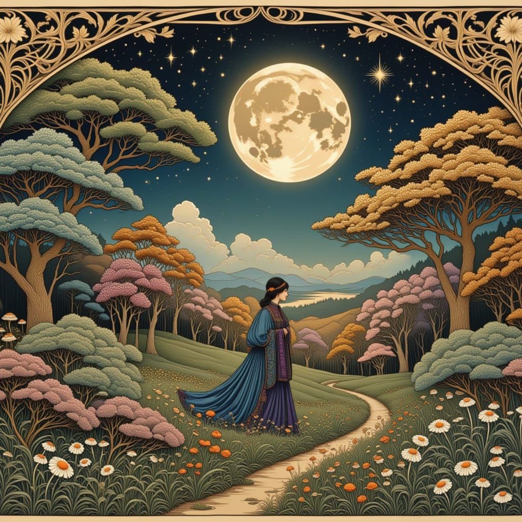 Whimsical Cloudscape Serenade in the Moonlit Night