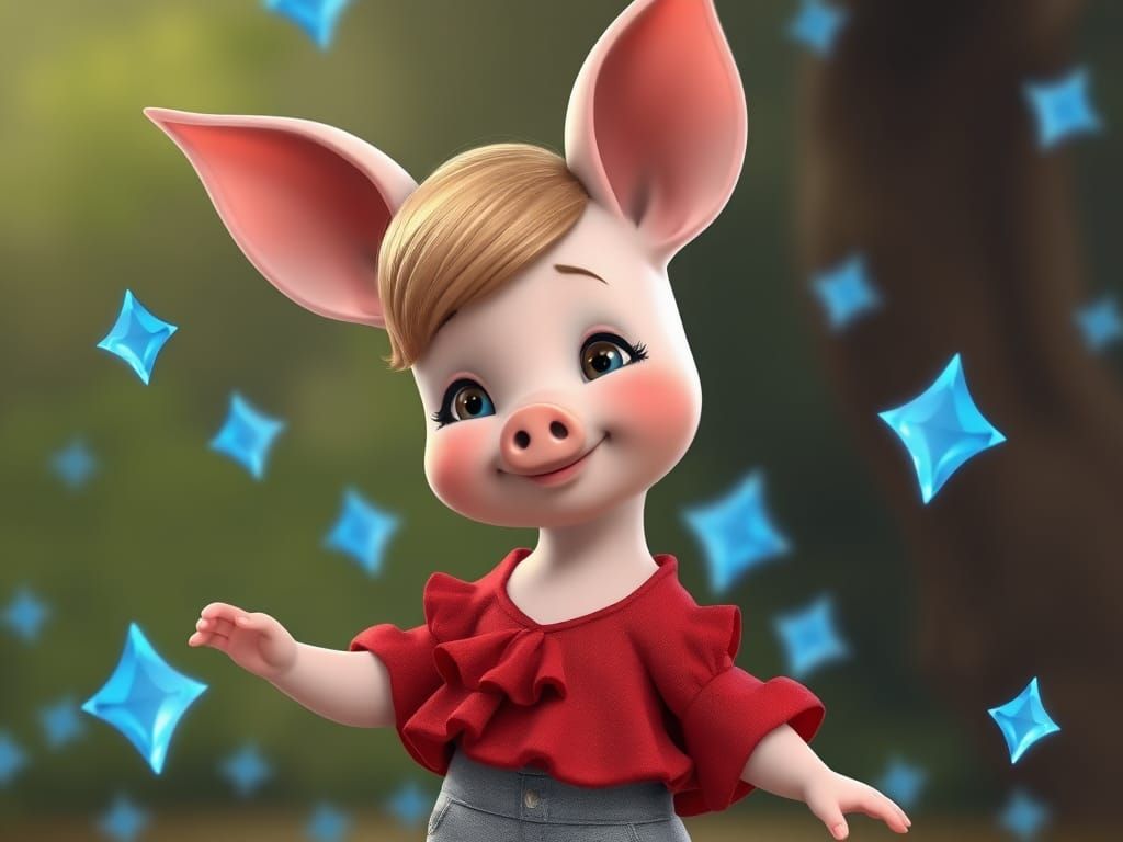 Surreal Femme Piglet Dances Among Celestial Bodies