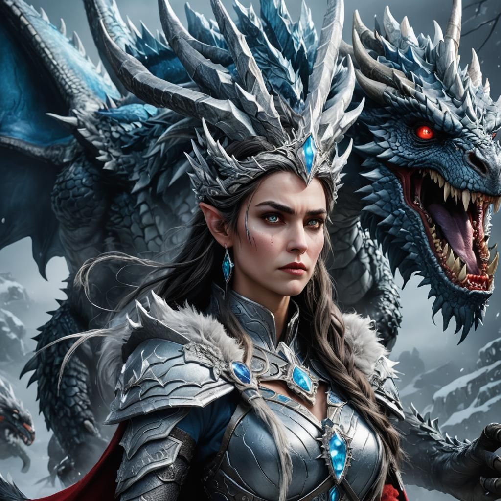 Winter Queen and Frost Dragon: Hyper-Realistic Digital Art