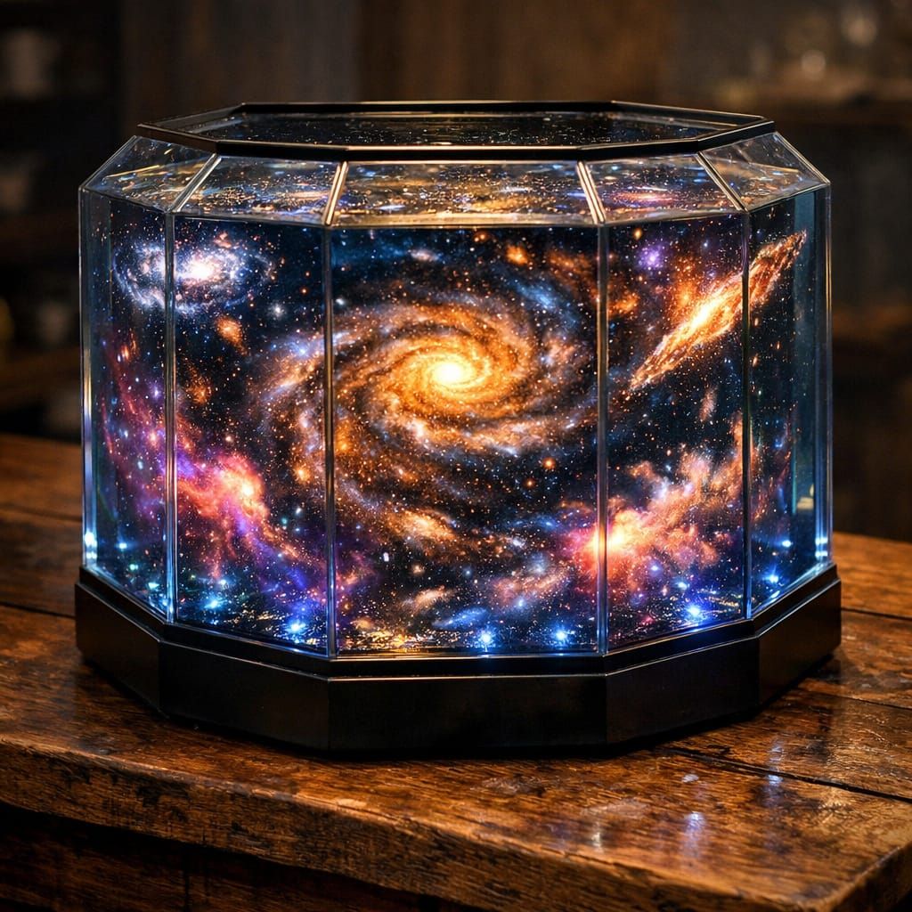 Octagonal Galaxy Aquarium on Oak Benchtop