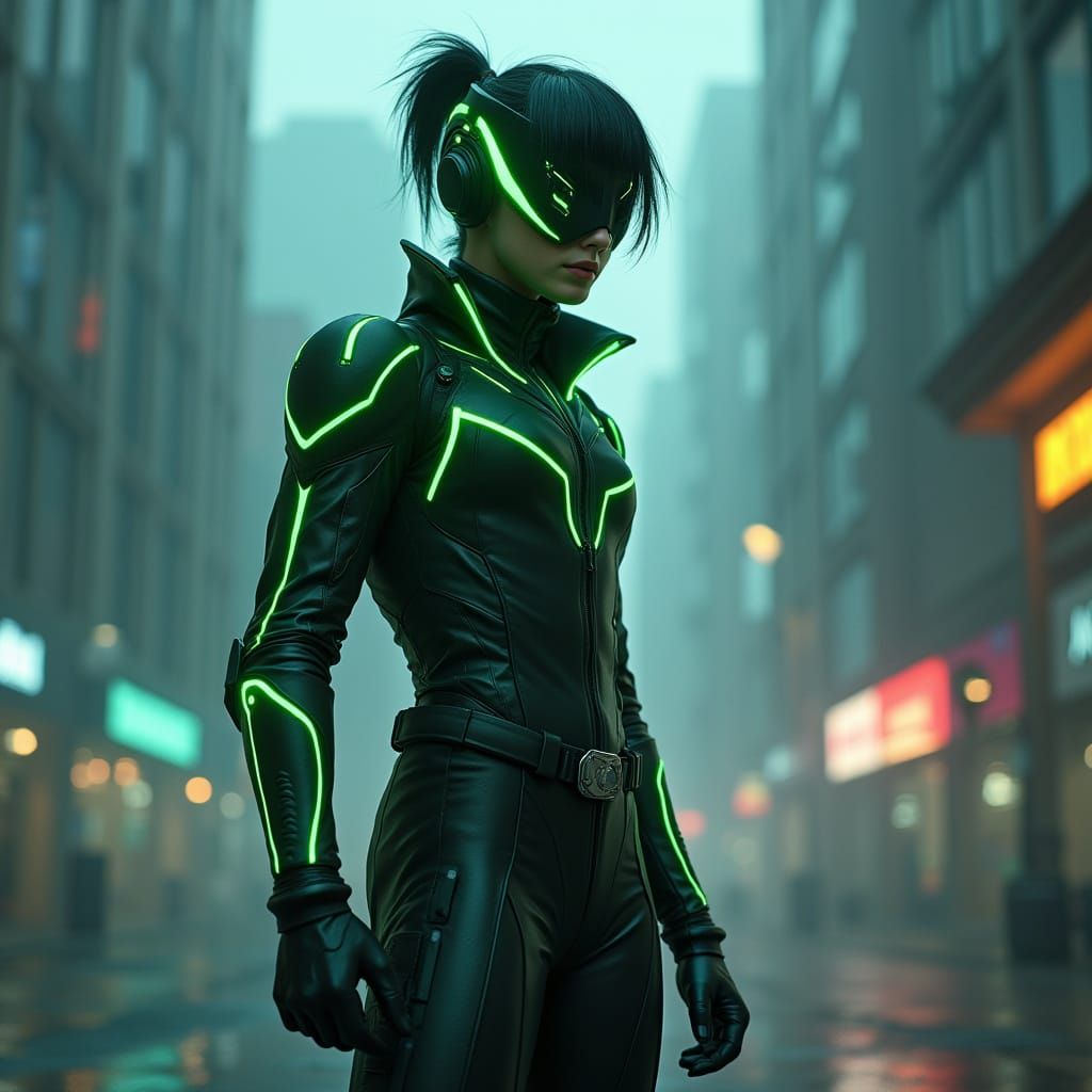 Cyberpunk Hero in Futuristic Cityscape