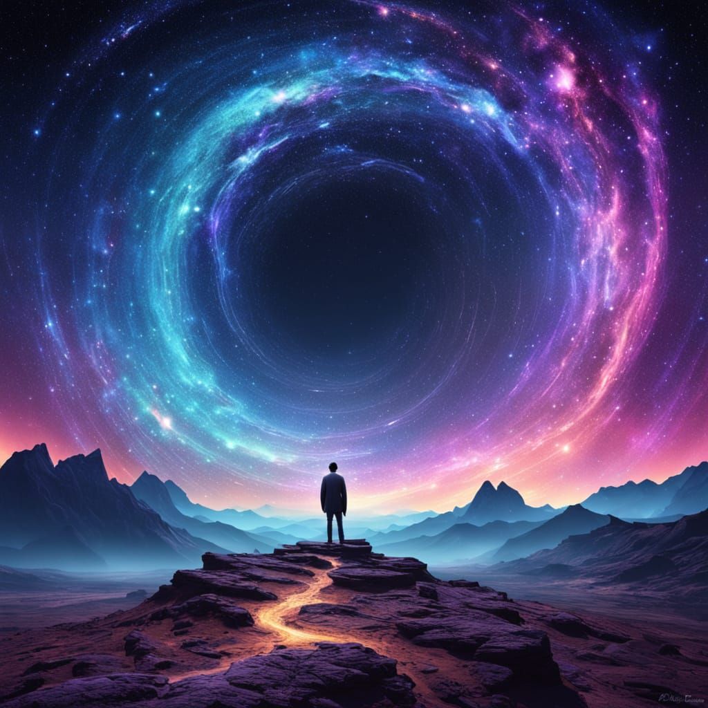 Ethereal Cosmic Wanderer in a Vibrant Galaxy