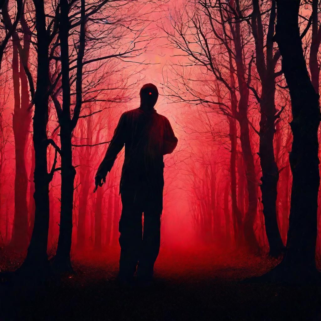 Eerie Figure in Foggy Forest: Vintage Horror Art