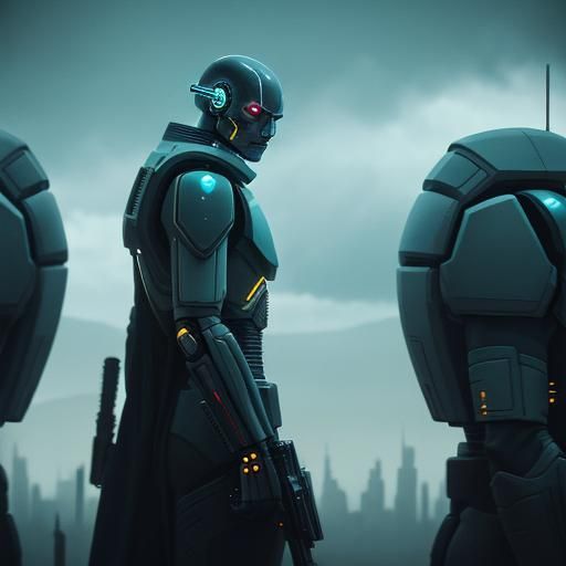 Futuristic Android Legion Marches on Cyberpunk City