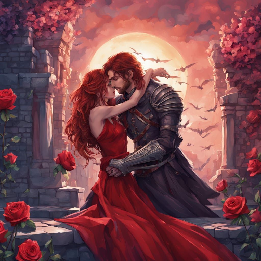 Romantic Couple Embracing Under Full Moon