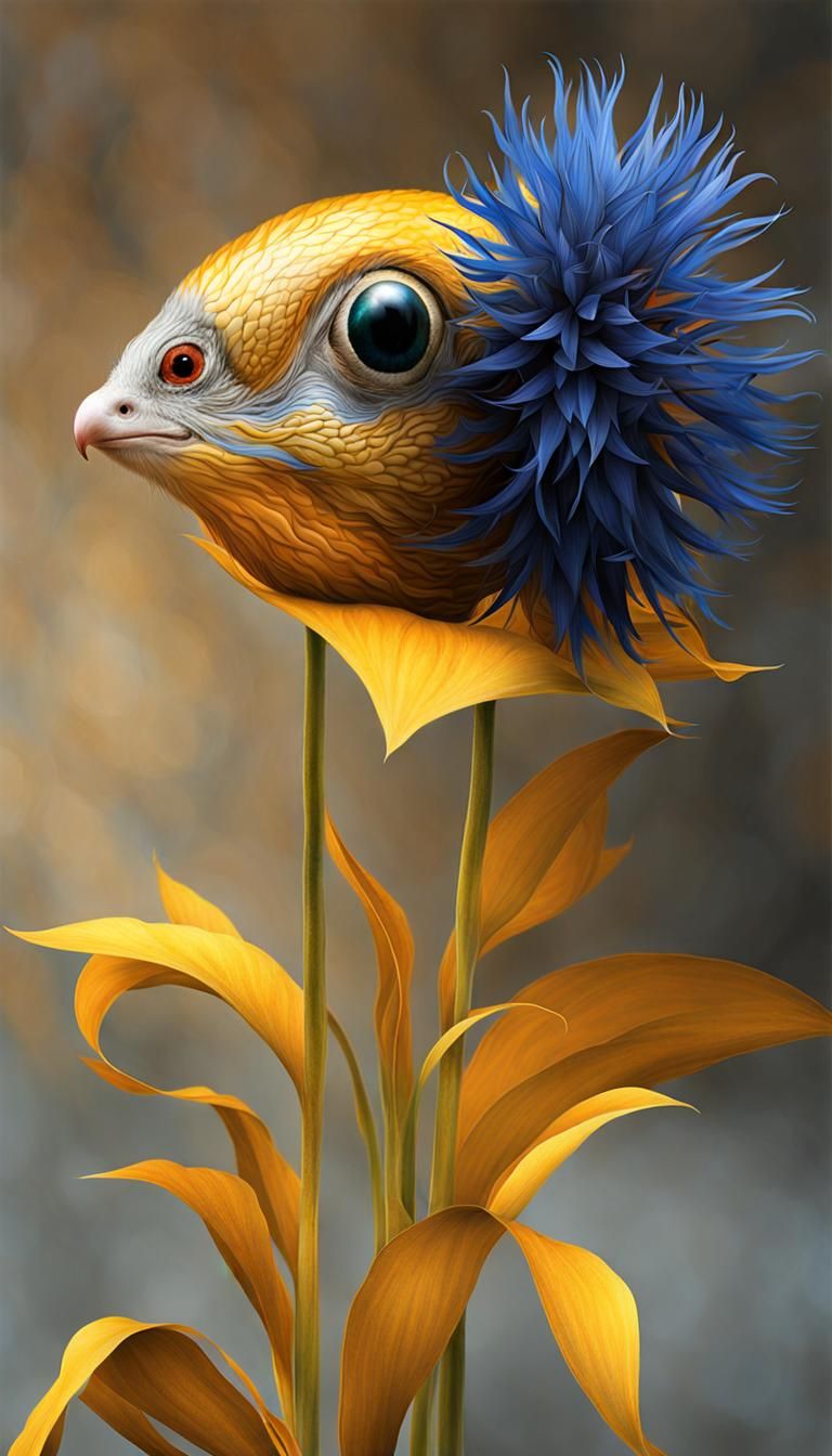 Abstract Painting in Golden, Vermillion and Blue Tones