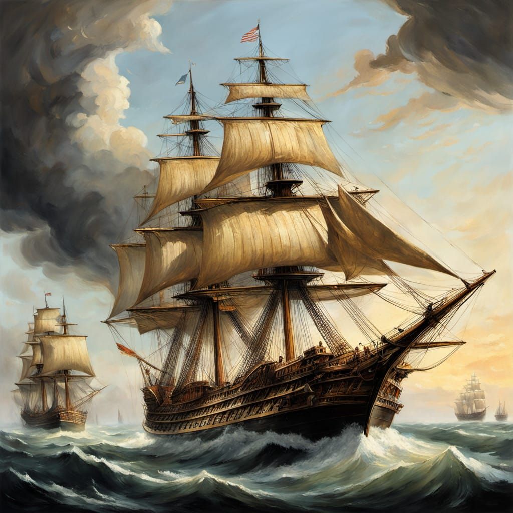 Majestic 19th-Century Warship Sails Through Turbulent Seas i...