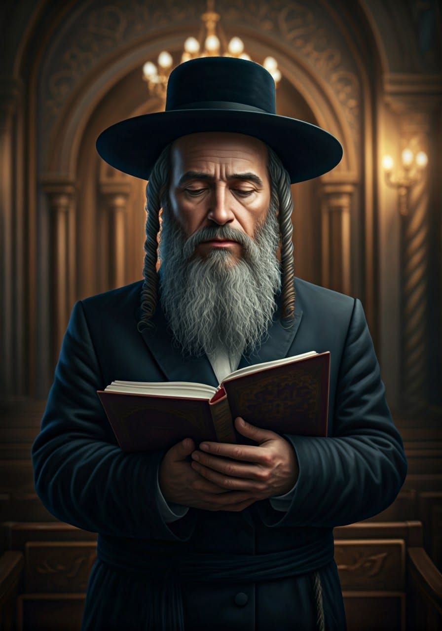 Respectful Hasidic Man in Synagogue Prayer