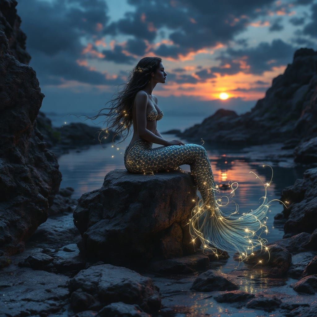 Serenely Singing Mermaid on Weathered Stone