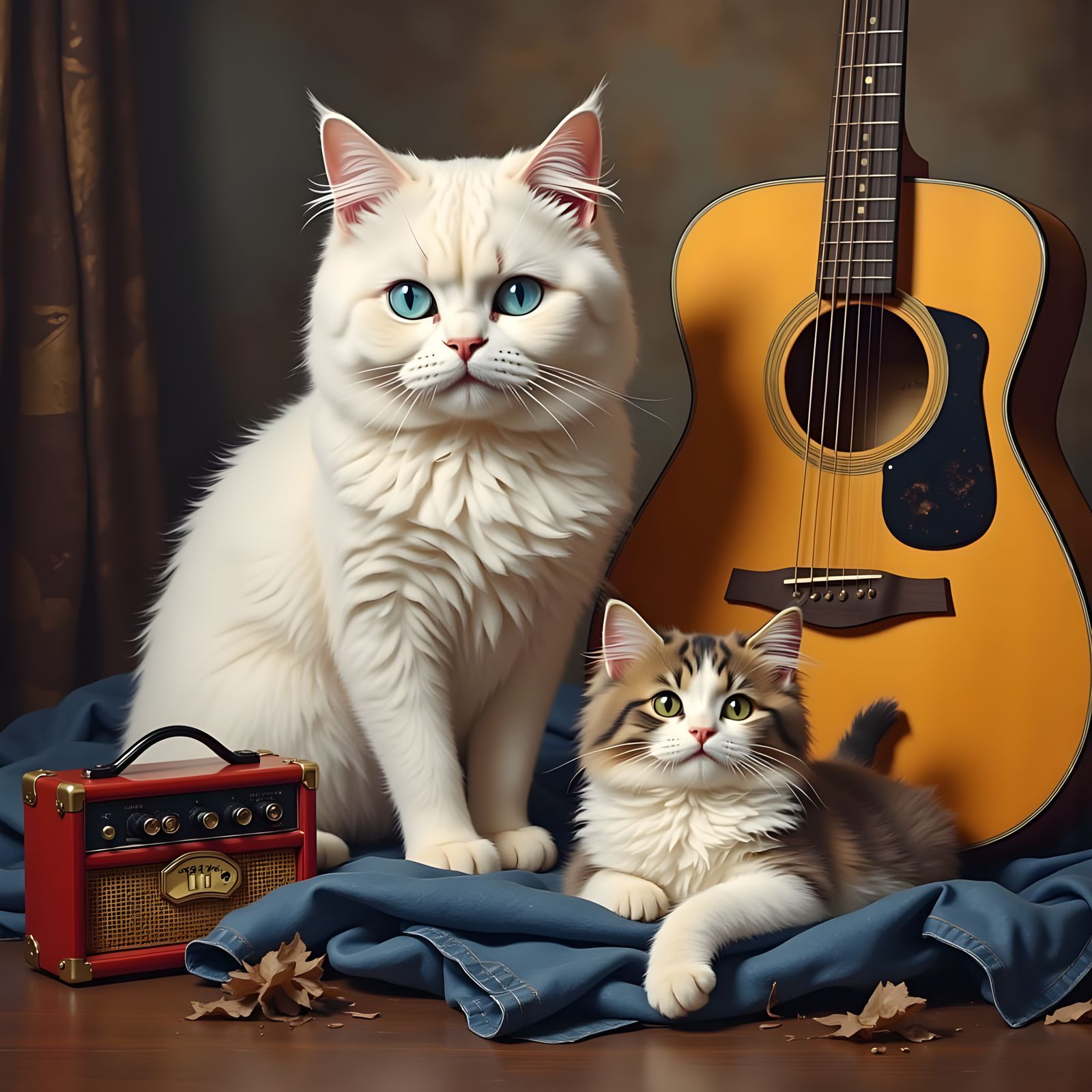 Feline Musicians in Folk-Art Style