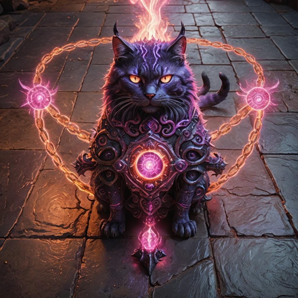 Fierce Eight-Eyed Cat on Magma in Fantasy Art