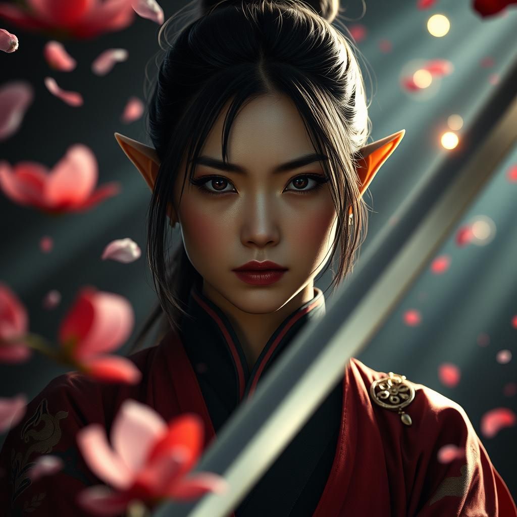 Sci-Fi Samurai with Elf Ears in Photorealistic Style