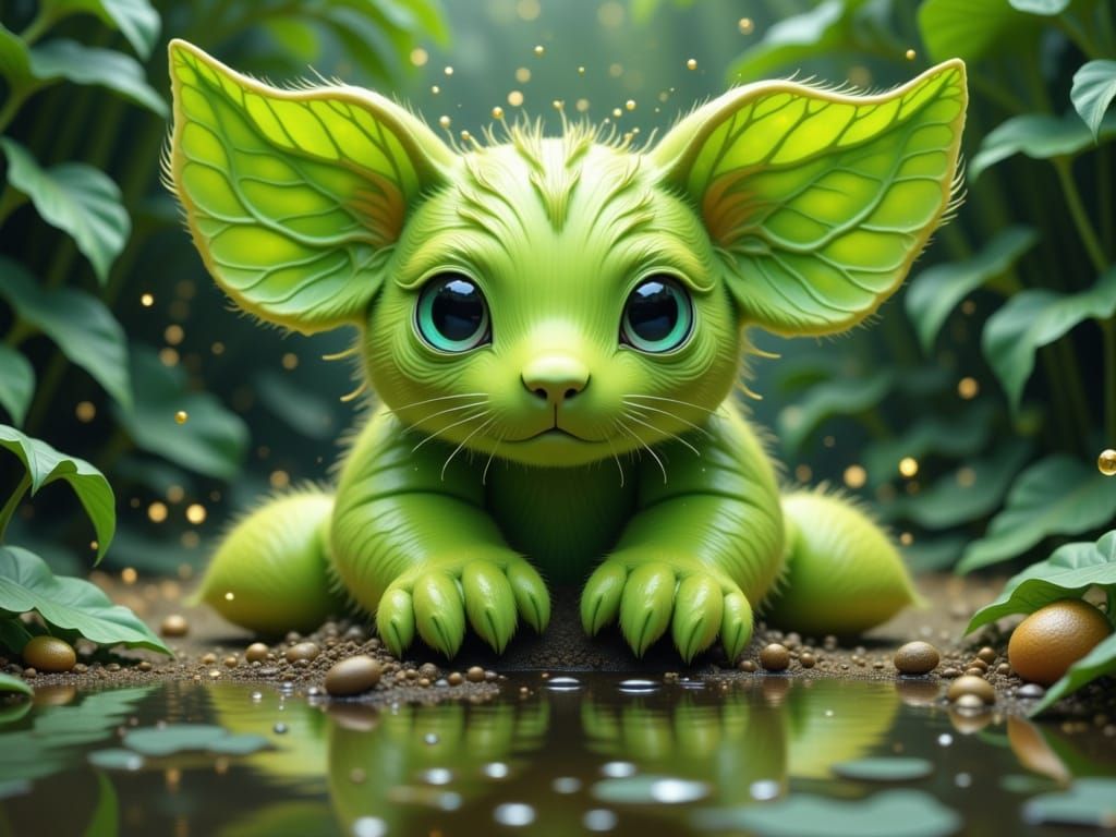 Futuristic Feline Leek-Kiwi Hybrid