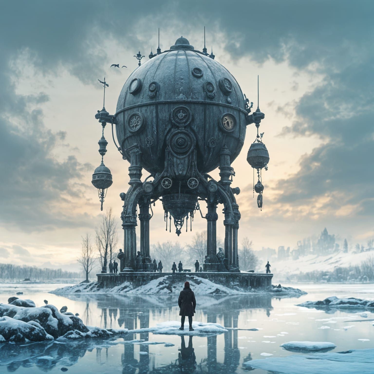 Frozen Lake: A Lone Figure in Winter