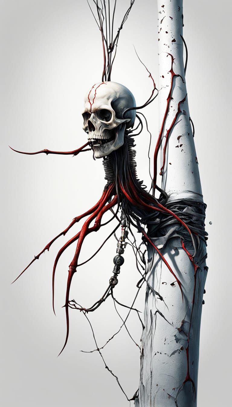 Bleeding Man with Electrodes in Hyperrealistic Style