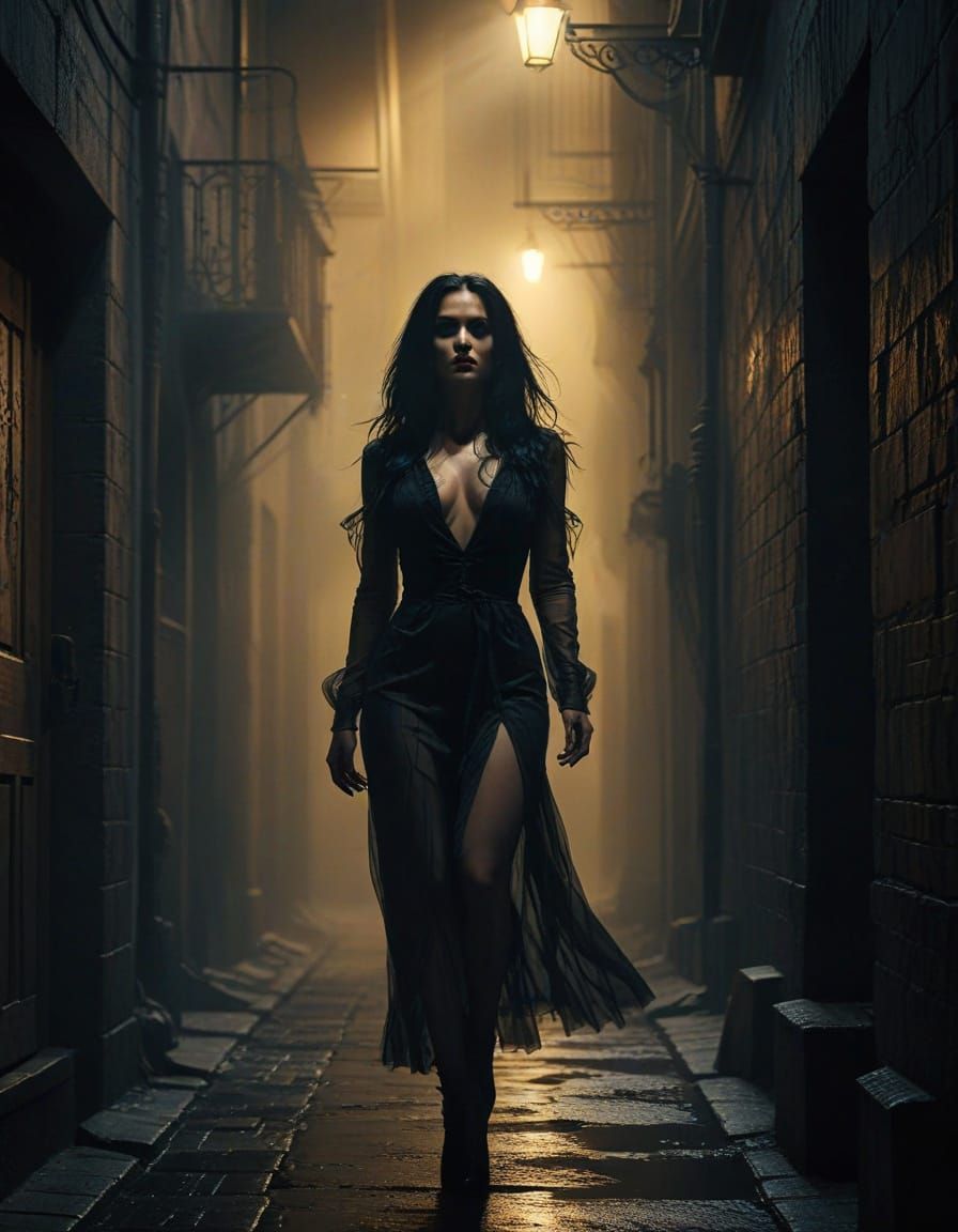 Gothic Woman in Dark Alley Digital Art