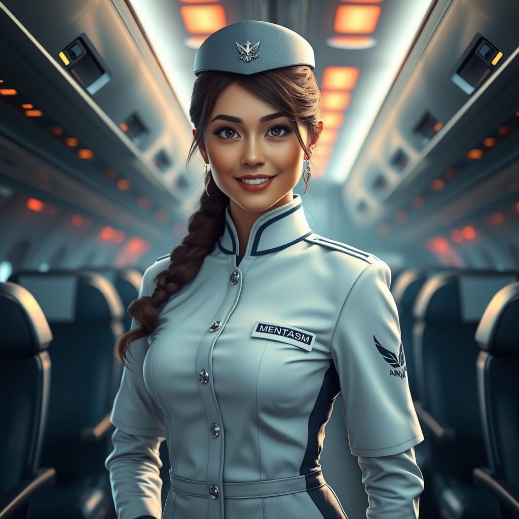 Stewardess Portrait in Dramatic 3D Game Style