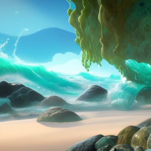 Sea Glass Beach: Detailed Matte Painting in 8K