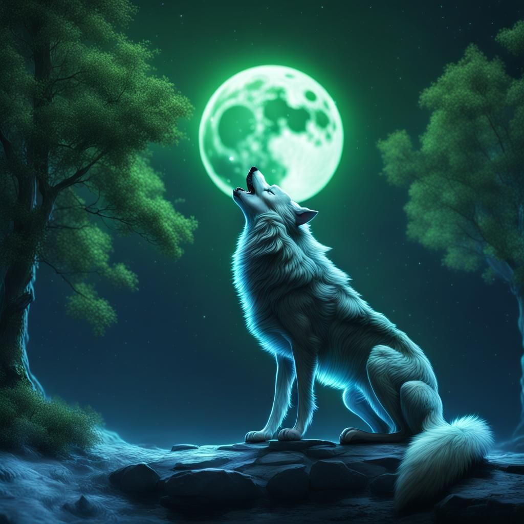Wolf Howling at Moon in Fantasy Concept Art