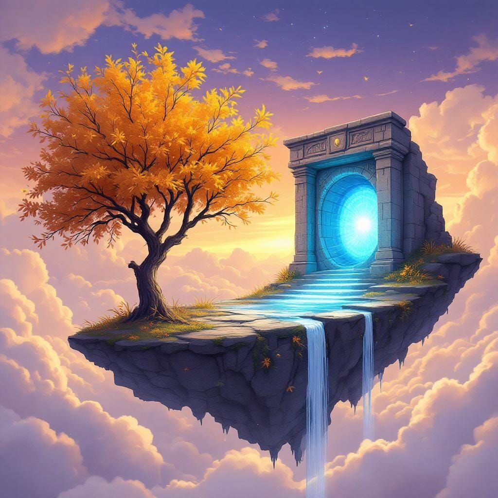 Floating Island Sunset: Whimsical Fantasy Landscape