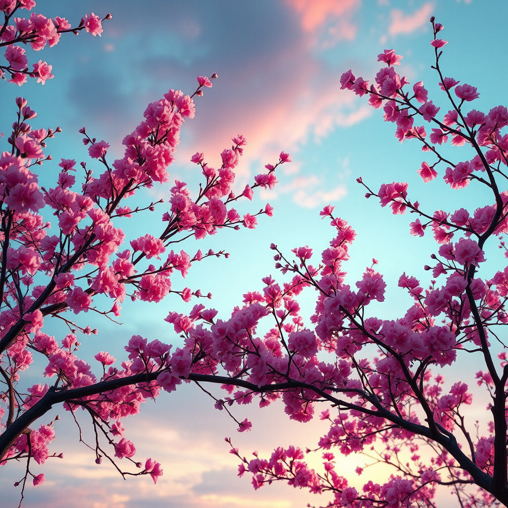 Cherry Blossom Sunset in Dreamy Concept Art Style