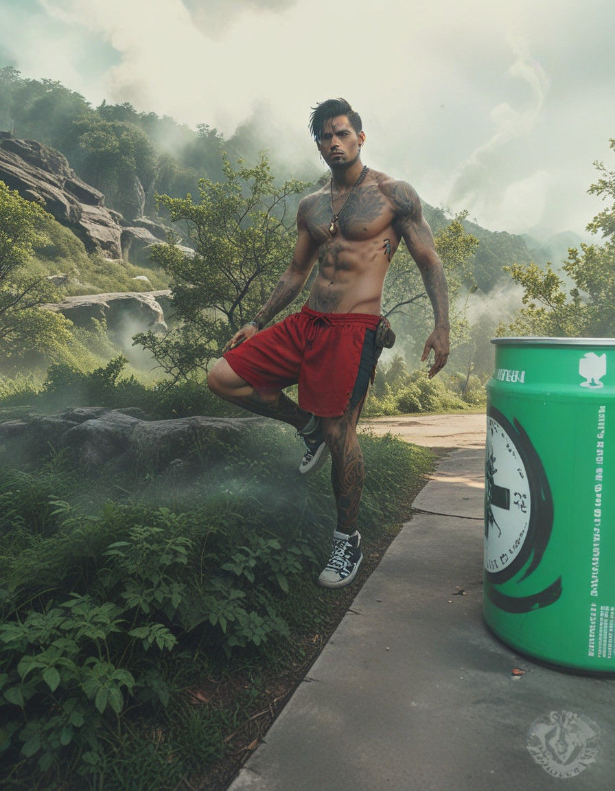 Vibrant Warrior Emerges from Mystic Smoke