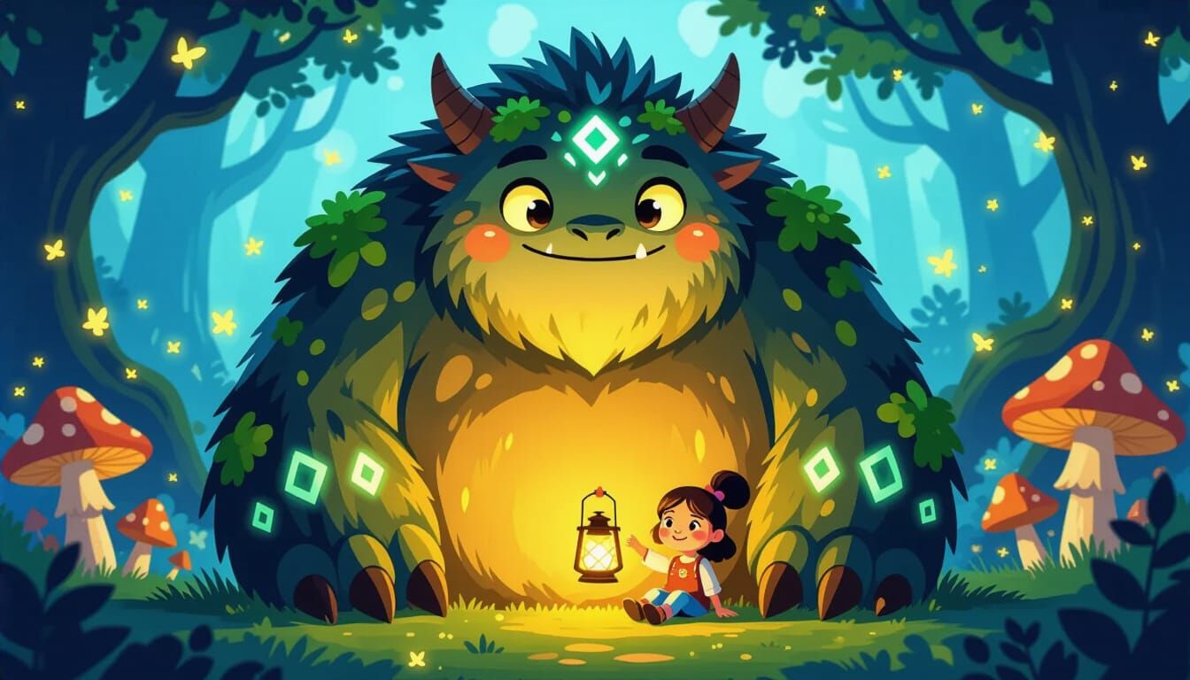 Enchanted Forest: Girl and Moss Creature