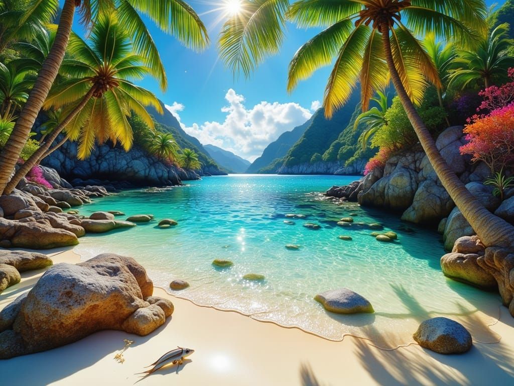 Tropical Island Cove with Crystal-Clear Water