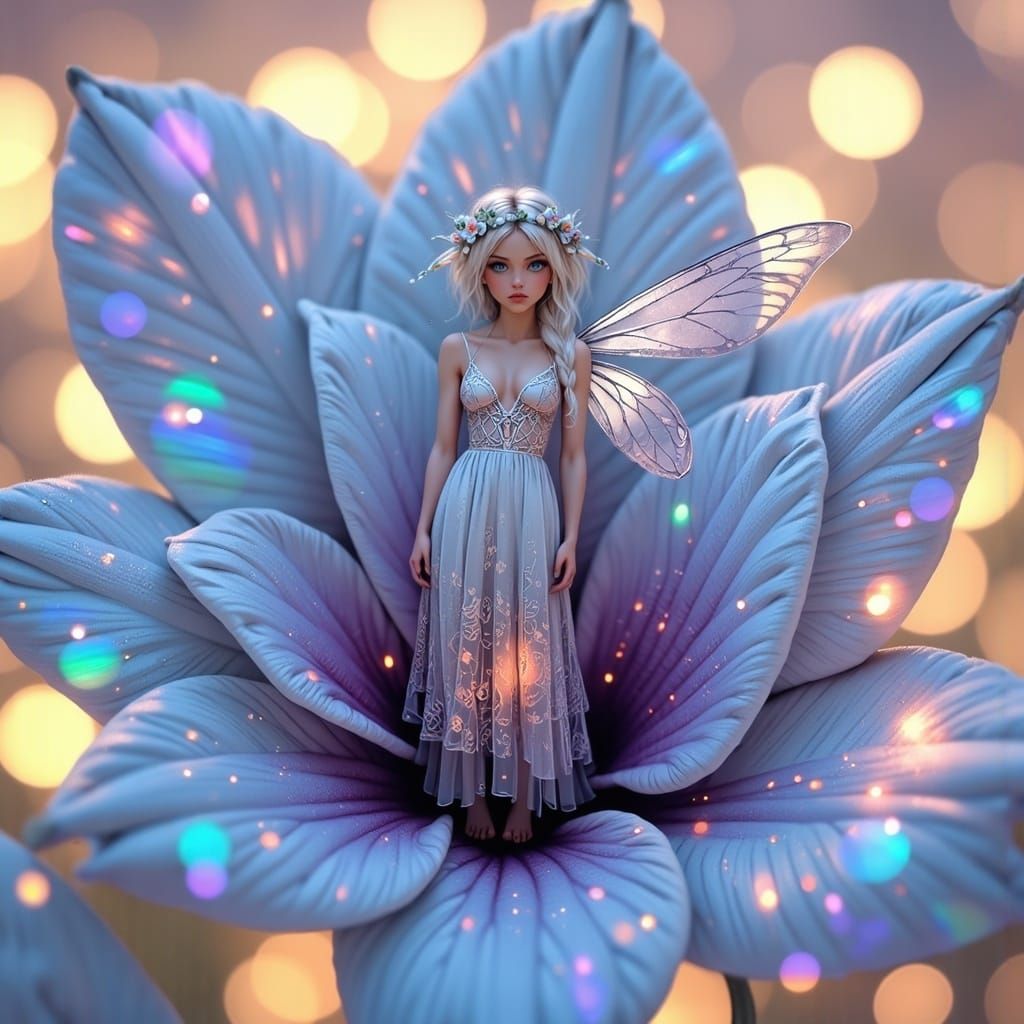 Pixie in Iridescent Flower with Double Exposure