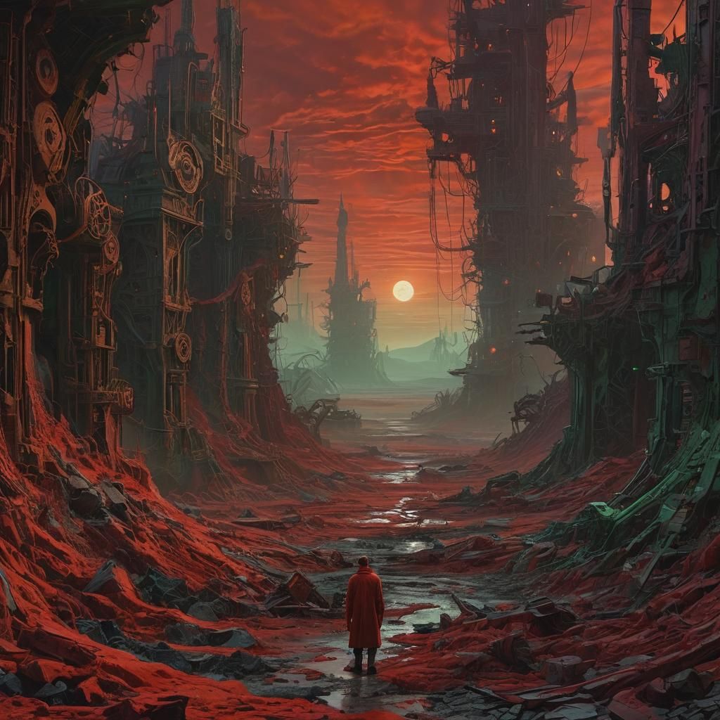 Nightmarish Machinery in Surreal Landscape