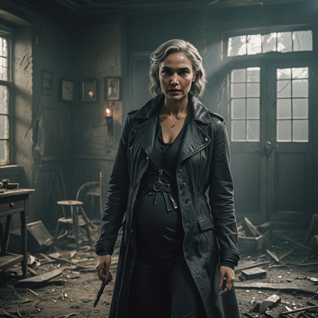 Gothic Pregnant Woman in Haunted House: Cinematic Film Still