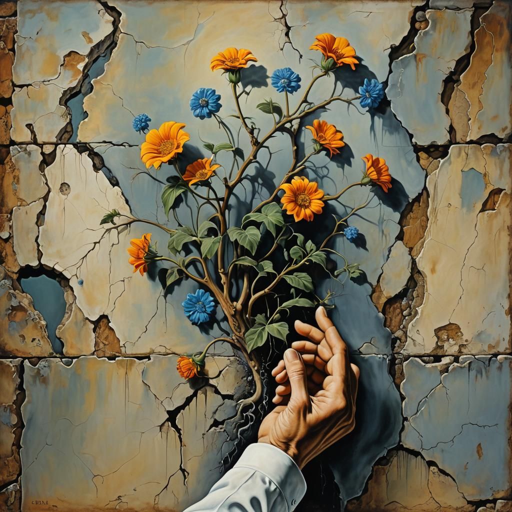 Surreal Flower in Crannied Wall: Dali Style