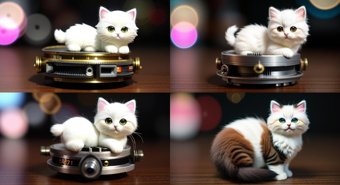 Cute Fluffy Kitty in Steampunk Cyberpunk Style