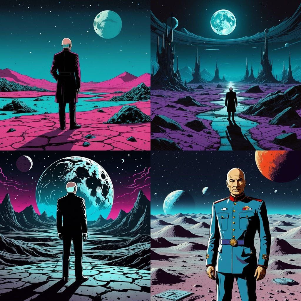 Jean-Luc Picard in a Retro Sci-Fi Moonscape
