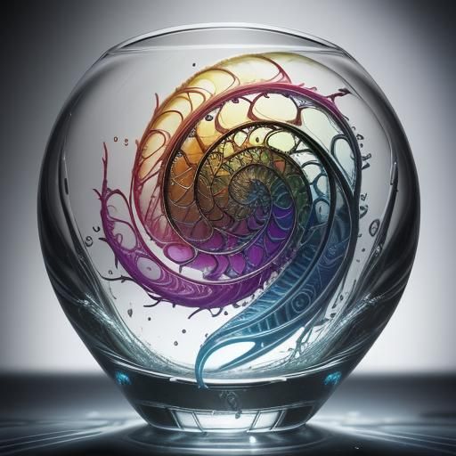 Fibonacci Sequence in Glass: Hyperrealistic Splash Art