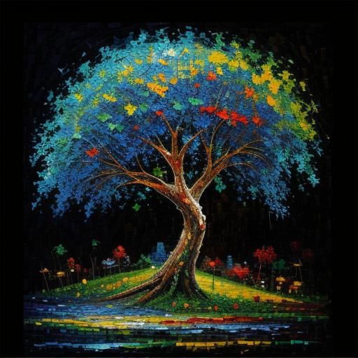 Vibrant Mosaic Patchwork in Impasto Style