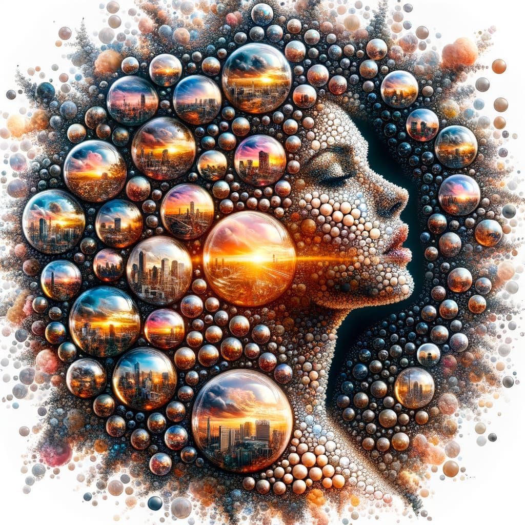 Woman Made of Soap Bubbles with Double Exposures