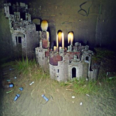 Candlelit Ruins: Flickering Light in Abandoned Castle