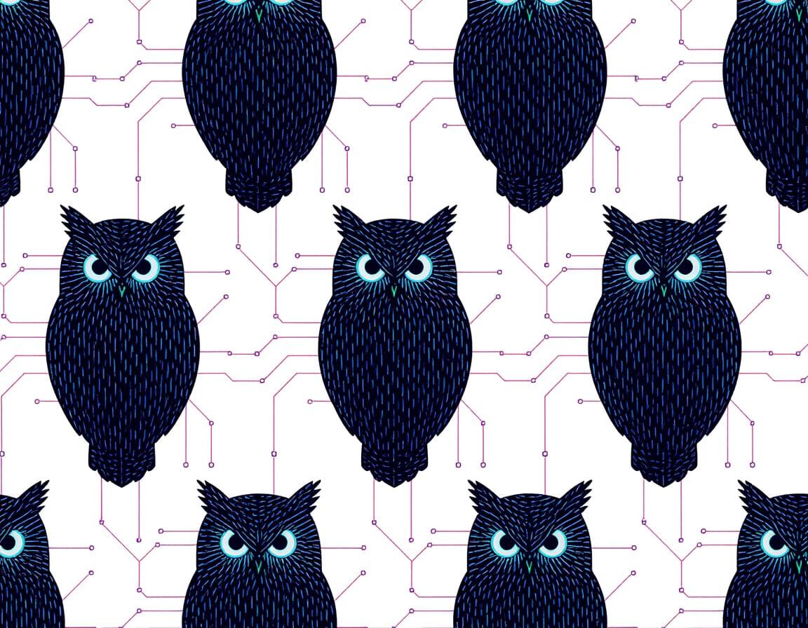 Glitch Art Owls Pattern for Sock Design