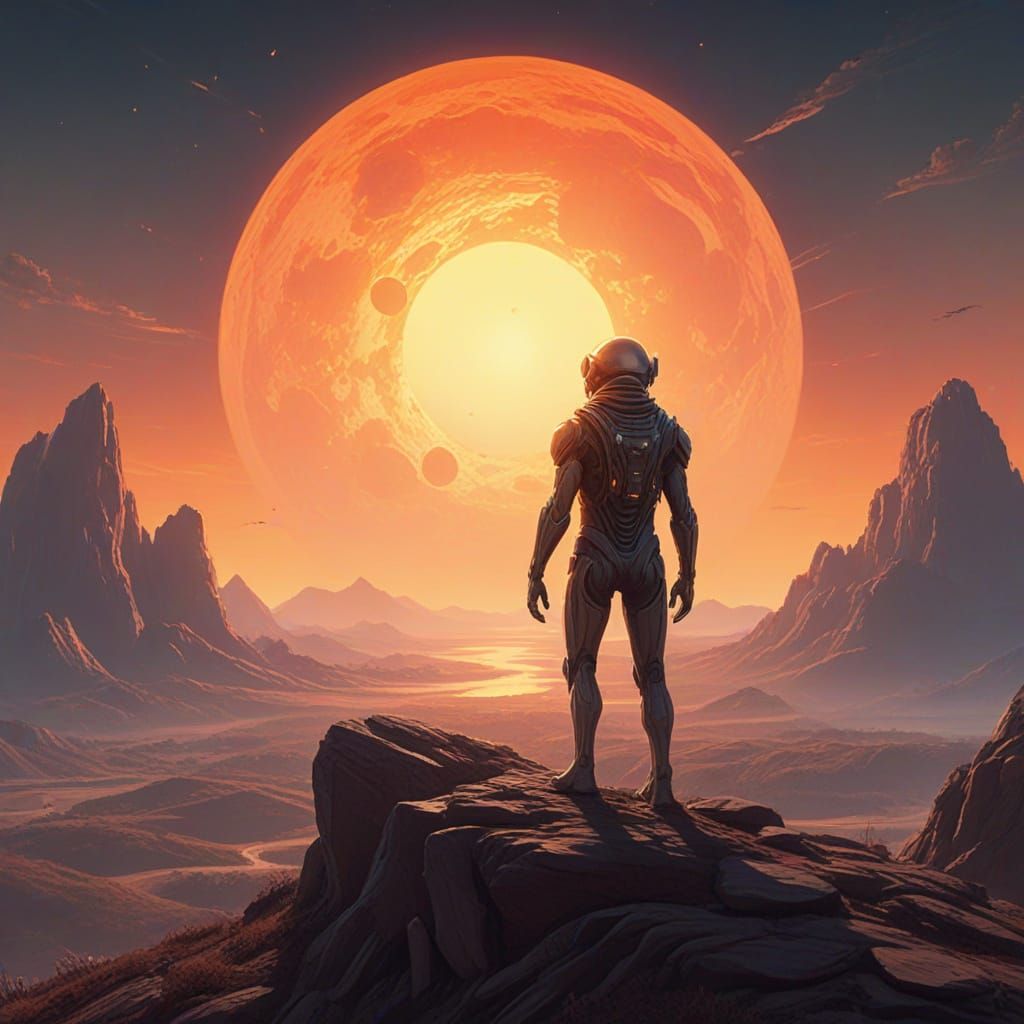 Breathtaking Twin Suns Alien World in Vibrant Oil Painting S...