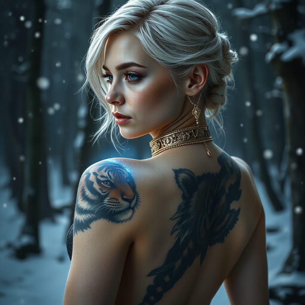 Tiger Princess Portrait in Cold Forest