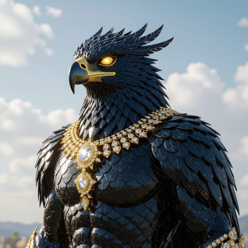 Majestic Eagle-Reptilian Overlord in Obsidian Scales