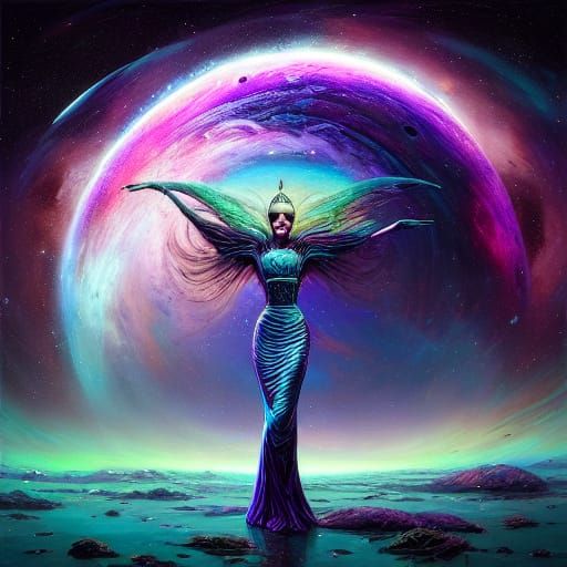 Alien Miss Universe in Biomechanical Surrealism Style