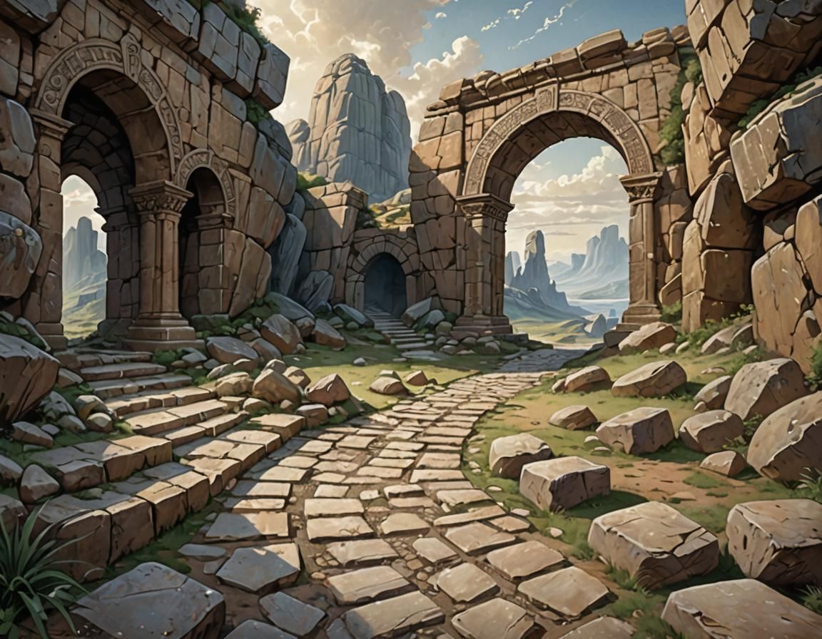 Mystical Landscape with Archway Fantasy Illustration