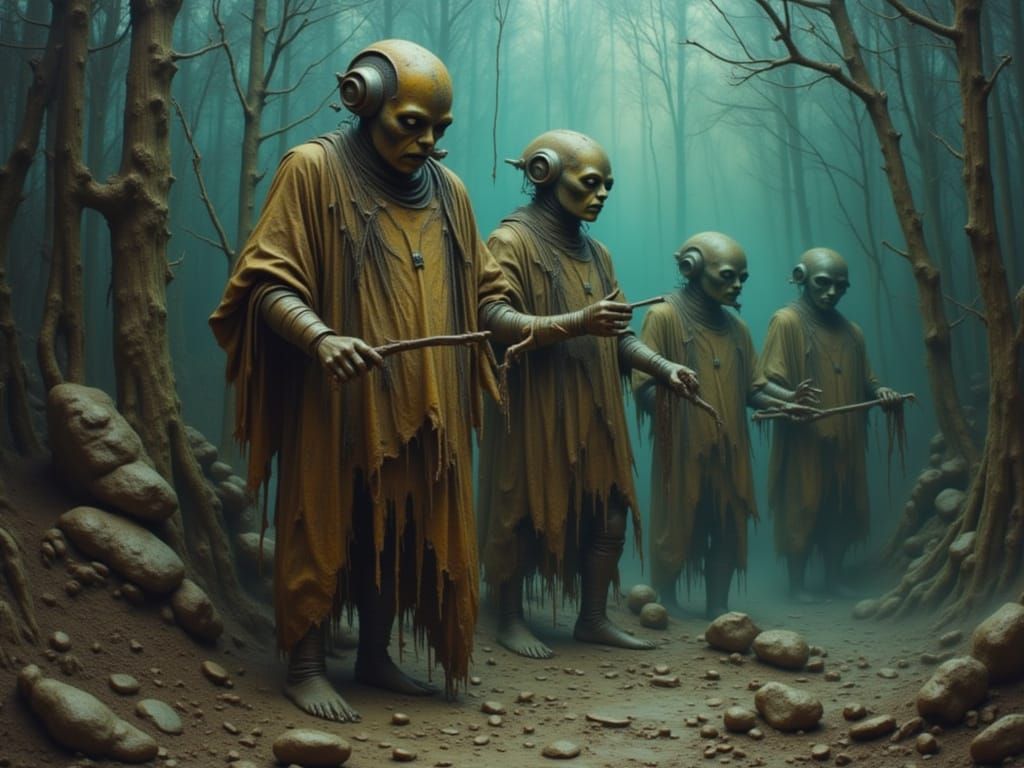 Menacing Alien Tribe in Dark, Surreal Style