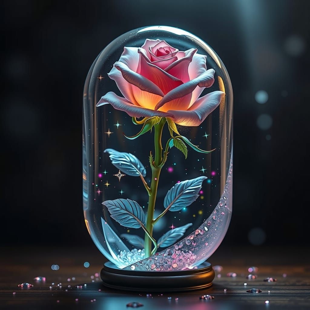 Pink Rose Encased in Crystal Container