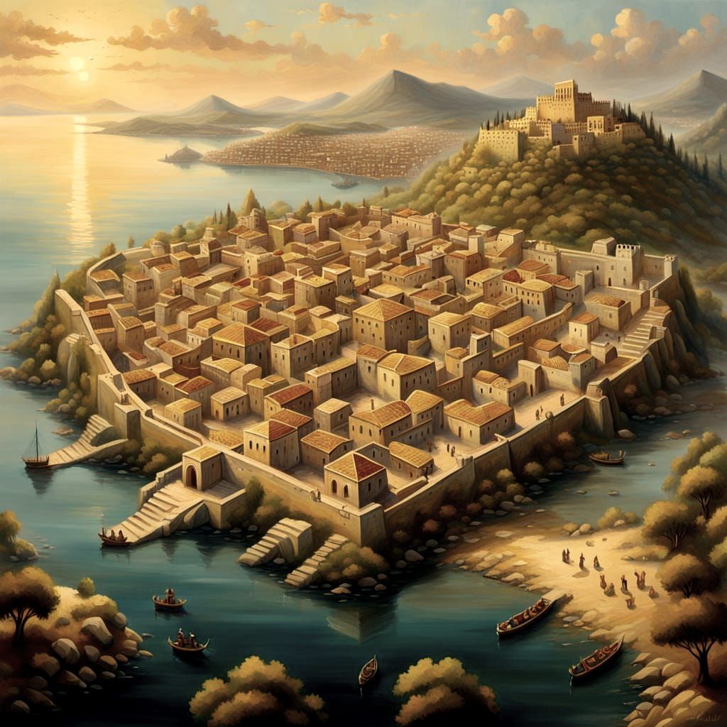 Ancient Gadeira City in Gulf of Cadiz: Anime Painting