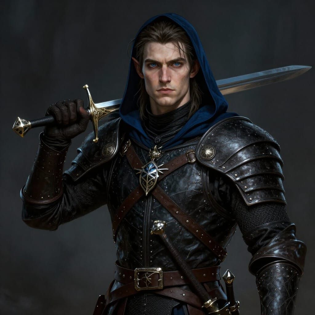 Elf Witcher with Sword in Padded Armor